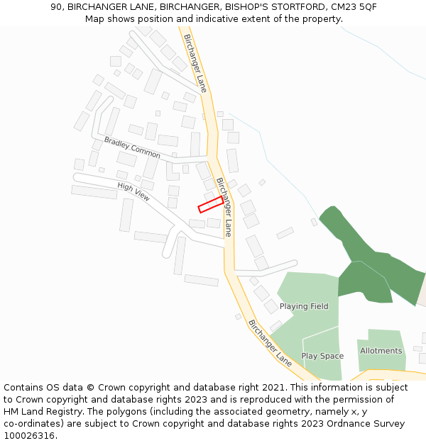 90, BIRCHANGER LANE, BIRCHANGER, BISHOP'S STORTFORD, CM23 5QF: Location map and indicative extent of plot
