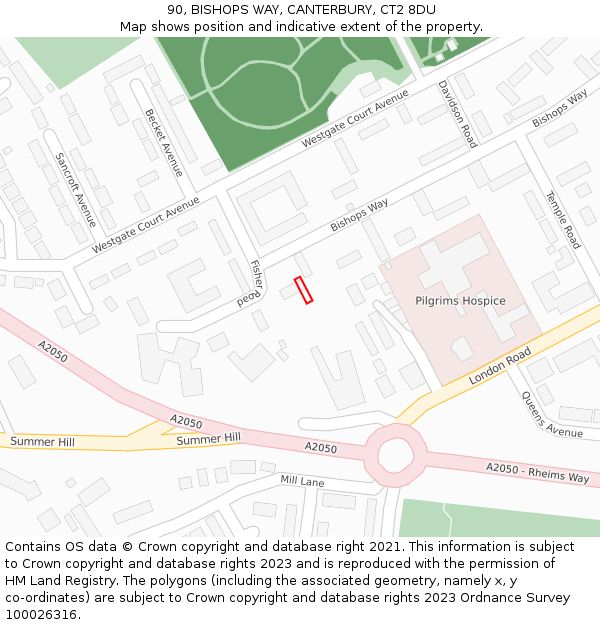 90, BISHOPS WAY, CANTERBURY, CT2 8DU: Location map and indicative extent of plot