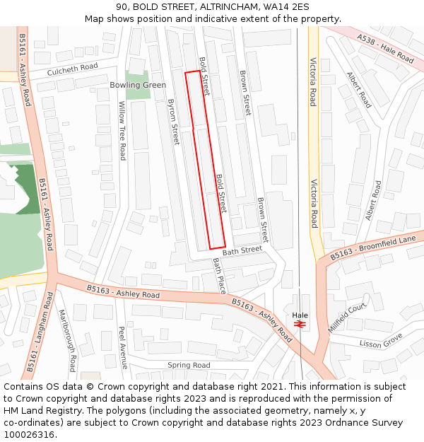 90, BOLD STREET, ALTRINCHAM, WA14 2ES: Location map and indicative extent of plot