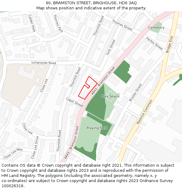 90, BRAMSTON STREET, BRIGHOUSE, HD6 3AQ: Location map and indicative extent of plot