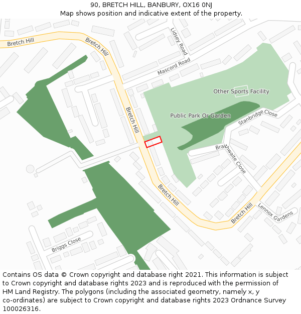 90, BRETCH HILL, BANBURY, OX16 0NJ: Location map and indicative extent of plot