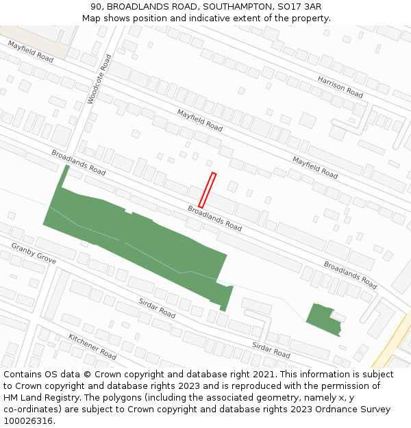 90, BROADLANDS ROAD, SOUTHAMPTON, SO17 3AR: Location map and indicative extent of plot