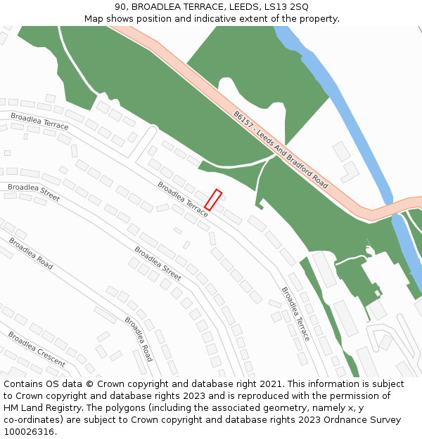 90, BROADLEA TERRACE, LEEDS, LS13 2SQ: Location map and indicative extent of plot