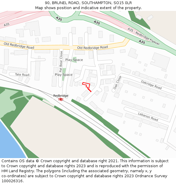 90, BRUNEL ROAD, SOUTHAMPTON, SO15 0LR: Location map and indicative extent of plot
