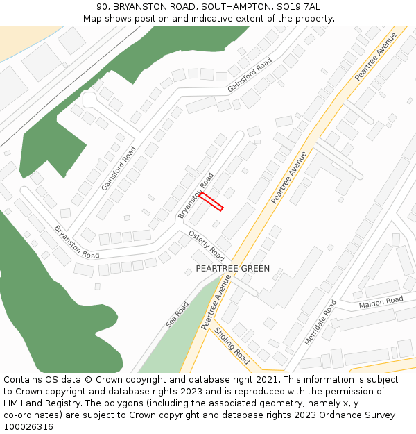90, BRYANSTON ROAD, SOUTHAMPTON, SO19 7AL: Location map and indicative extent of plot
