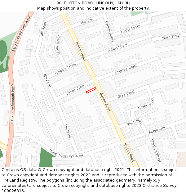 90, BURTON ROAD, LINCOLN, LN1 3LJ: Location map and indicative extent of plot