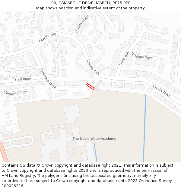 90, CAMARGUE DRIVE, MARCH, PE15 9PF: Location map and indicative extent of plot