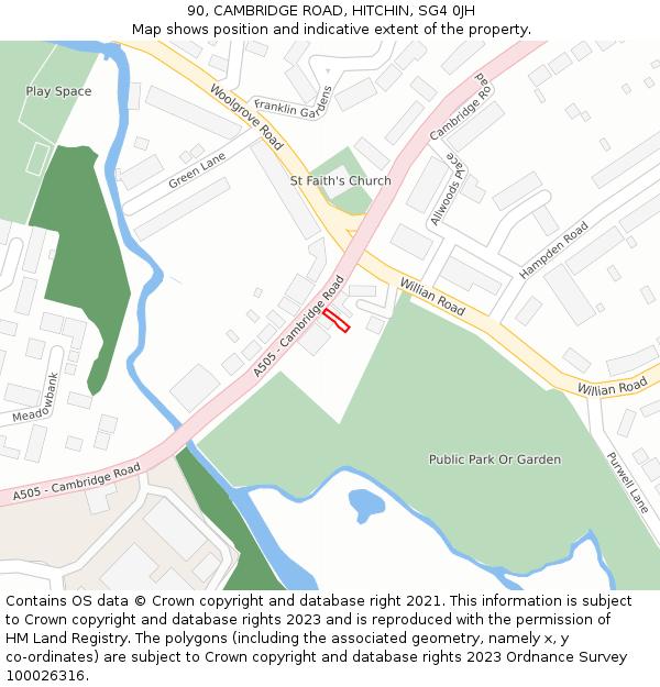 90, CAMBRIDGE ROAD, HITCHIN, SG4 0JH: Location map and indicative extent of plot