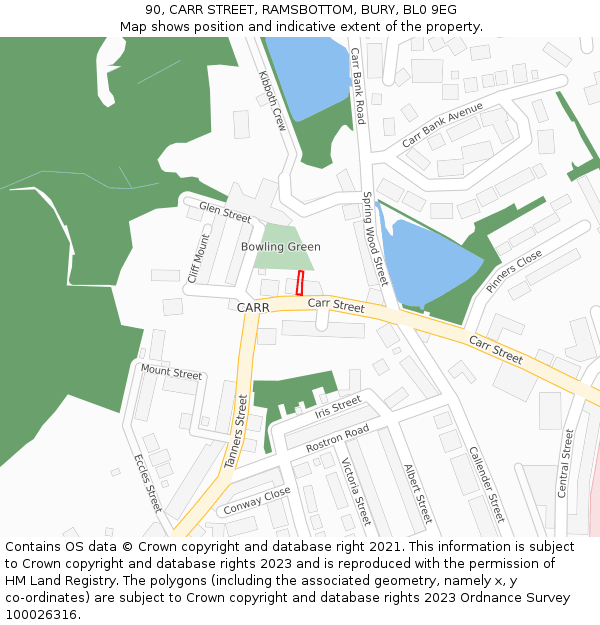 90, CARR STREET, RAMSBOTTOM, BURY, BL0 9EG: Location map and indicative extent of plot