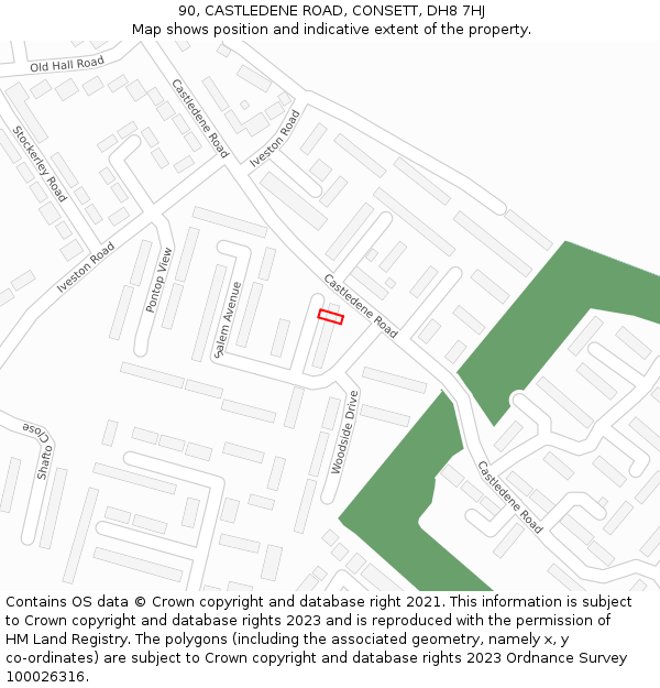 90, CASTLEDENE ROAD, CONSETT, DH8 7HJ: Location map and indicative extent of plot