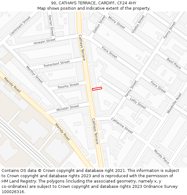 90, CATHAYS TERRACE, CARDIFF, CF24 4HY: Location map and indicative extent of plot