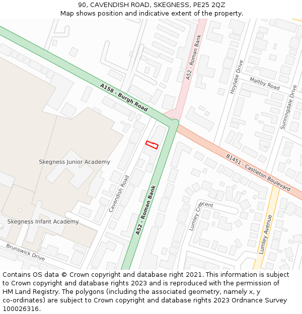 90, CAVENDISH ROAD, SKEGNESS, PE25 2QZ: Location map and indicative extent of plot