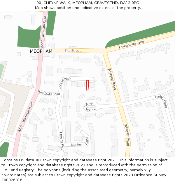 90, CHEYNE WALK, MEOPHAM, GRAVESEND, DA13 0PG: Location map and indicative extent of plot