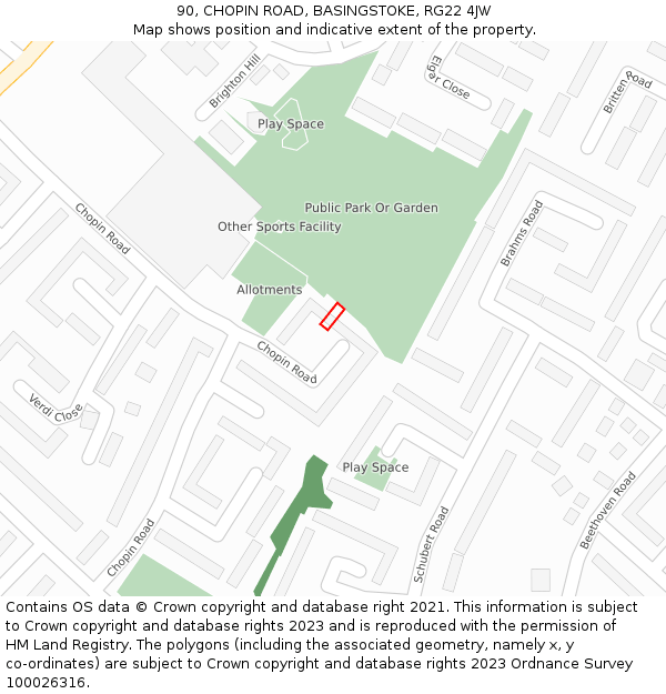 90, CHOPIN ROAD, BASINGSTOKE, RG22 4JW: Location map and indicative extent of plot