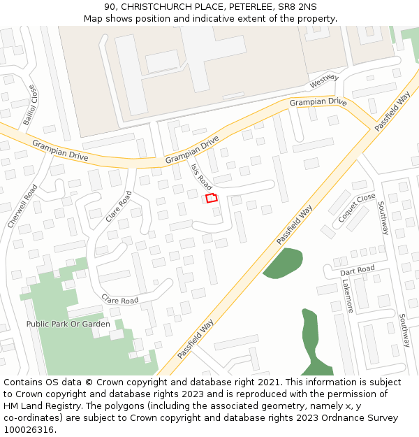 90, CHRISTCHURCH PLACE, PETERLEE, SR8 2NS: Location map and indicative extent of plot
