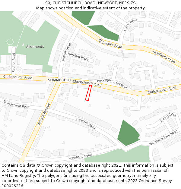 90, CHRISTCHURCH ROAD, NEWPORT, NP19 7SJ: Location map and indicative extent of plot