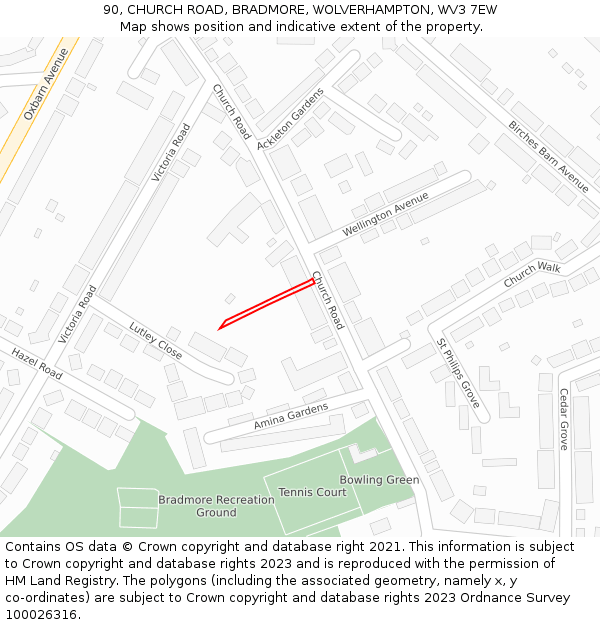 90, CHURCH ROAD, BRADMORE, WOLVERHAMPTON, WV3 7EW: Location map and indicative extent of plot
