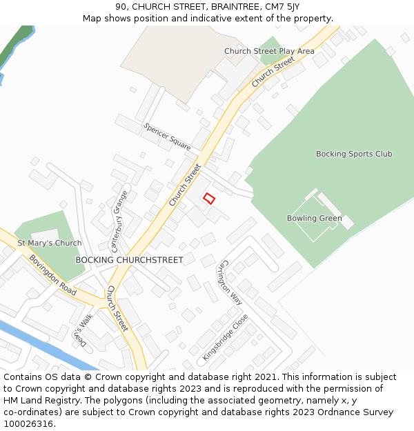 90, CHURCH STREET, BRAINTREE, CM7 5JY: Location map and indicative extent of plot