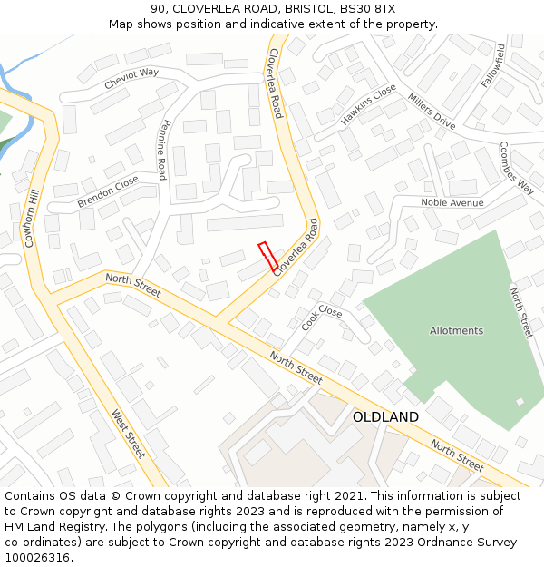 90, CLOVERLEA ROAD, BRISTOL, BS30 8TX: Location map and indicative extent of plot