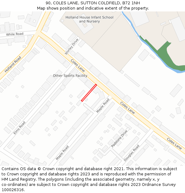 90, COLES LANE, SUTTON COLDFIELD, B72 1NH: Location map and indicative extent of plot