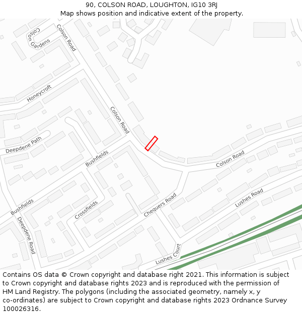 90, COLSON ROAD, LOUGHTON, IG10 3RJ: Location map and indicative extent of plot