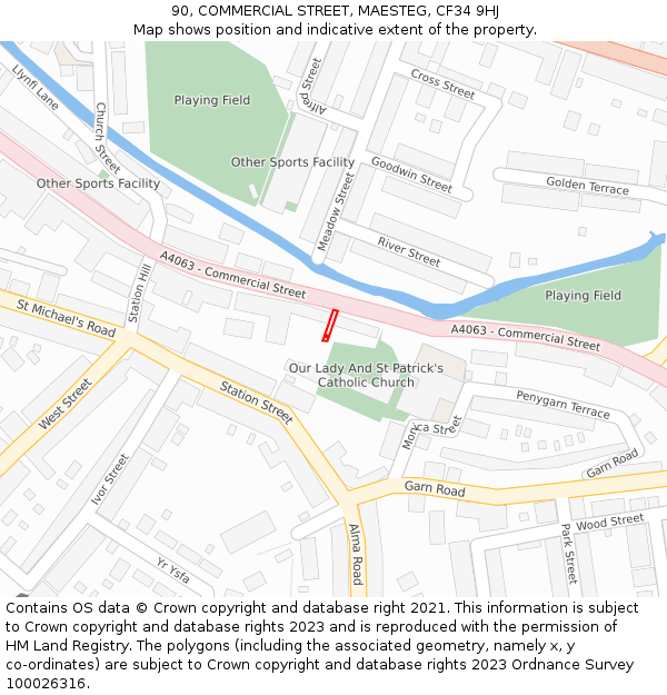 90, COMMERCIAL STREET, MAESTEG, CF34 9HJ: Location map and indicative extent of plot