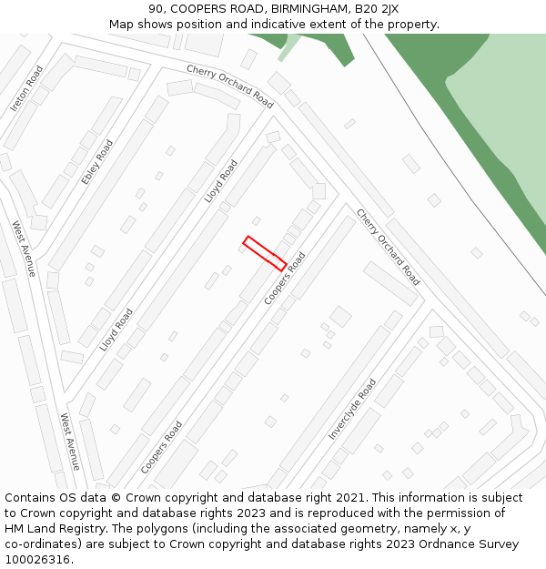90, COOPERS ROAD, BIRMINGHAM, B20 2JX: Location map and indicative extent of plot