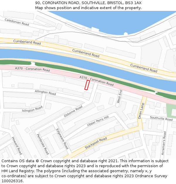 90, CORONATION ROAD, SOUTHVILLE, BRISTOL, BS3 1AX: Location map and indicative extent of plot