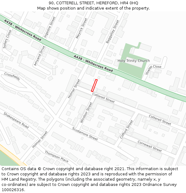 90, COTTERELL STREET, HEREFORD, HR4 0HQ: Location map and indicative extent of plot