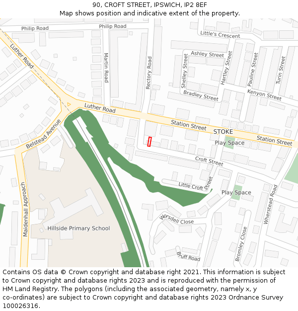 90, CROFT STREET, IPSWICH, IP2 8EF: Location map and indicative extent of plot
