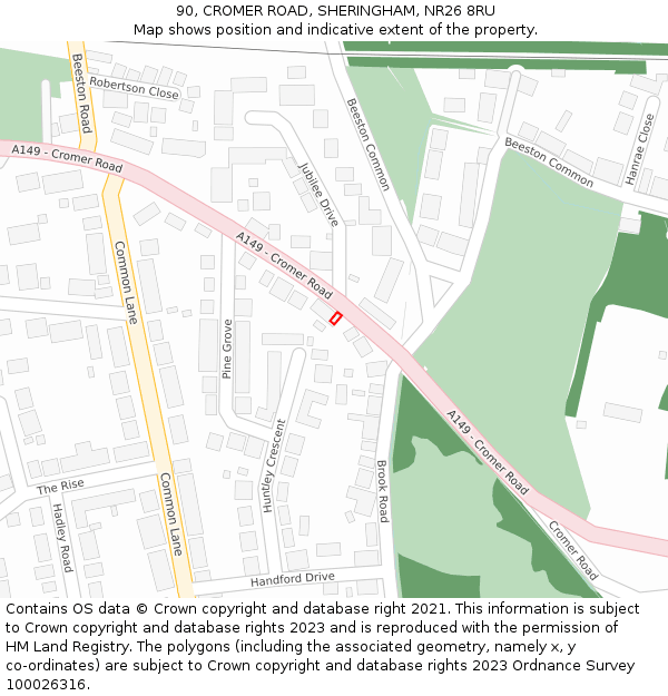 90, CROMER ROAD, SHERINGHAM, NR26 8RU: Location map and indicative extent of plot