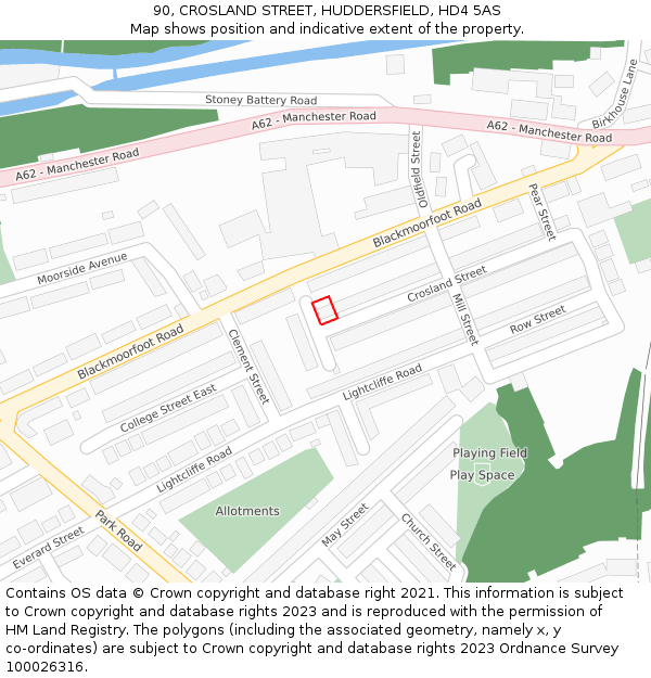 90, CROSLAND STREET, HUDDERSFIELD, HD4 5AS: Location map and indicative extent of plot