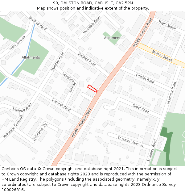 90, DALSTON ROAD, CARLISLE, CA2 5PN: Location map and indicative extent of plot