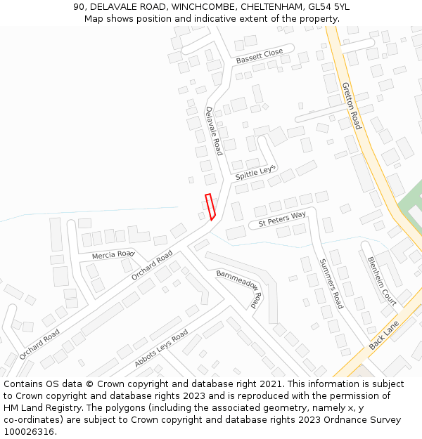 90, DELAVALE ROAD, WINCHCOMBE, CHELTENHAM, GL54 5YL: Location map and indicative extent of plot