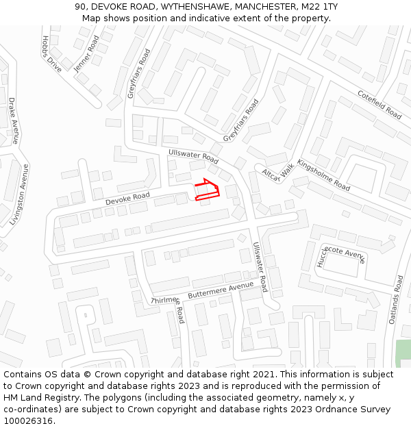 90, DEVOKE ROAD, WYTHENSHAWE, MANCHESTER, M22 1TY: Location map and indicative extent of plot
