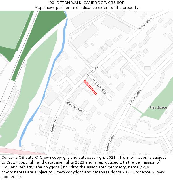 90, DITTON WALK, CAMBRIDGE, CB5 8QE: Location map and indicative extent of plot