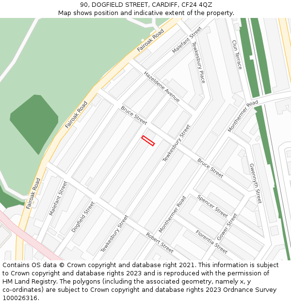 90, DOGFIELD STREET, CARDIFF, CF24 4QZ: Location map and indicative extent of plot