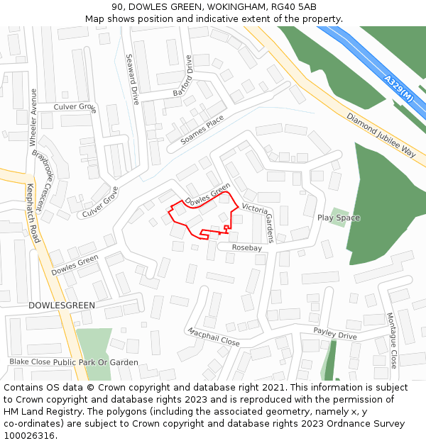 90, DOWLES GREEN, WOKINGHAM, RG40 5AB: Location map and indicative extent of plot
