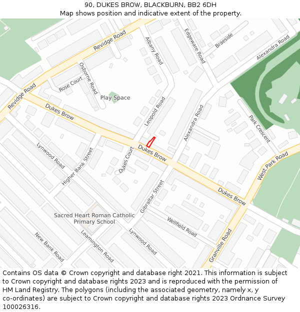 90, DUKES BROW, BLACKBURN, BB2 6DH: Location map and indicative extent of plot