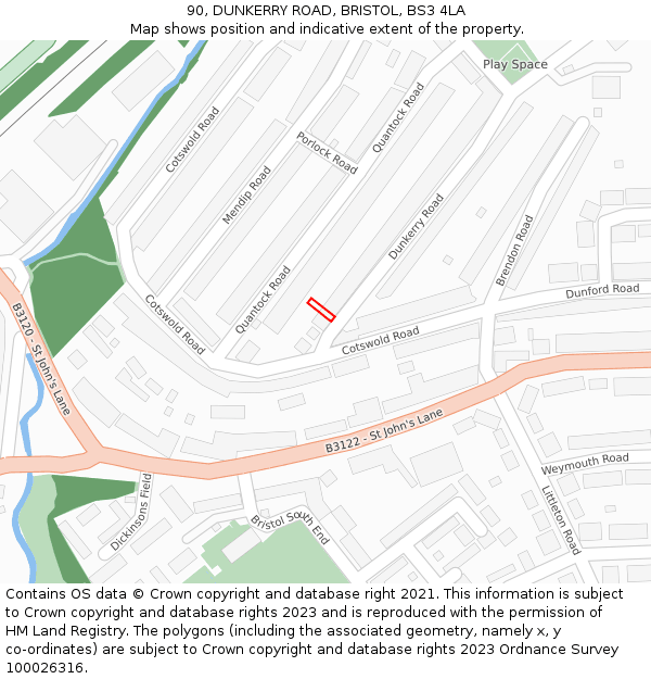 90, DUNKERRY ROAD, BRISTOL, BS3 4LA: Location map and indicative extent of plot