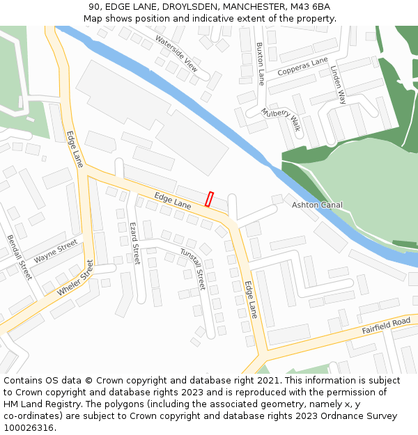 90, EDGE LANE, DROYLSDEN, MANCHESTER, M43 6BA: Location map and indicative extent of plot