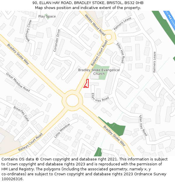 90, ELLAN HAY ROAD, BRADLEY STOKE, BRISTOL, BS32 0HB: Location map and indicative extent of plot