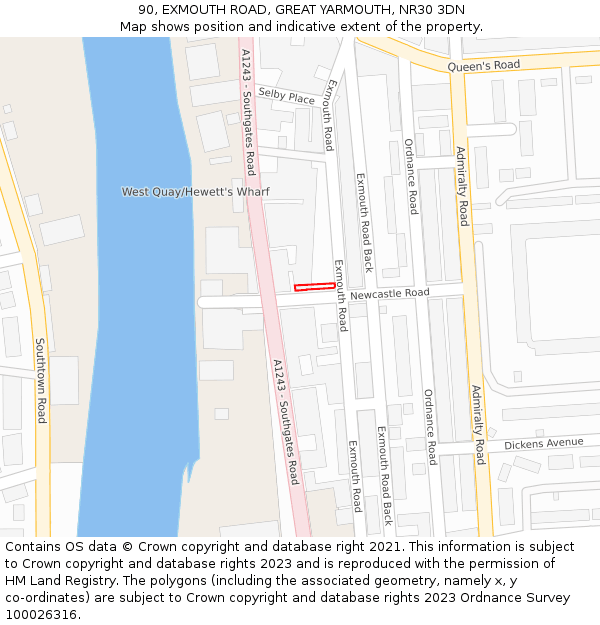 90, EXMOUTH ROAD, GREAT YARMOUTH, NR30 3DN: Location map and indicative extent of plot