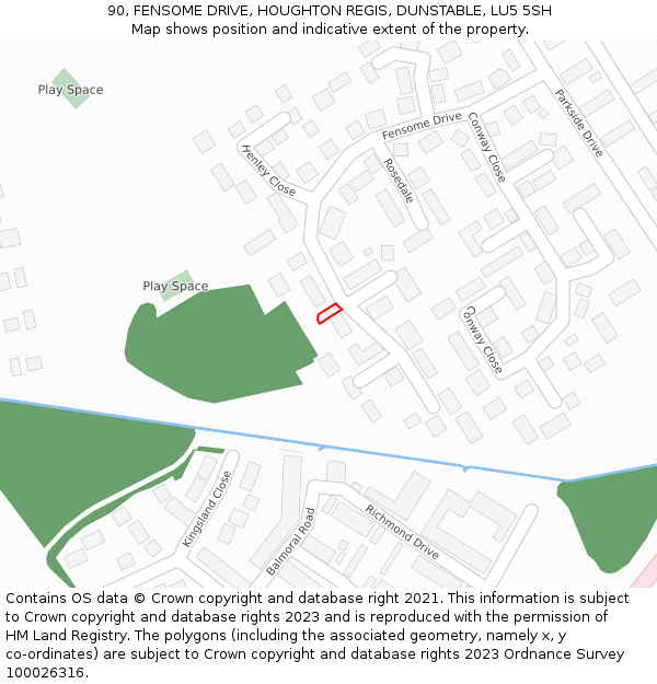 90, FENSOME DRIVE, HOUGHTON REGIS, DUNSTABLE, LU5 5SH: Location map and indicative extent of plot