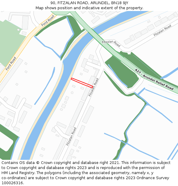 90, FITZALAN ROAD, ARUNDEL, BN18 9JY: Location map and indicative extent of plot