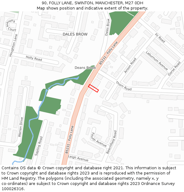 90, FOLLY LANE, SWINTON, MANCHESTER, M27 0DH: Location map and indicative extent of plot