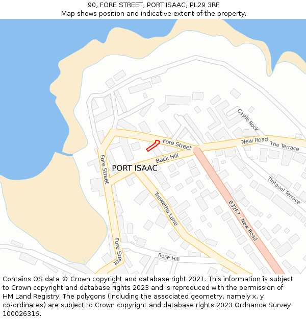 90, FORE STREET, PORT ISAAC, PL29 3RF: Location map and indicative extent of plot