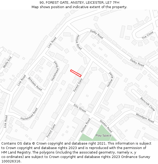 90, FOREST GATE, ANSTEY, LEICESTER, LE7 7FH: Location map and indicative extent of plot