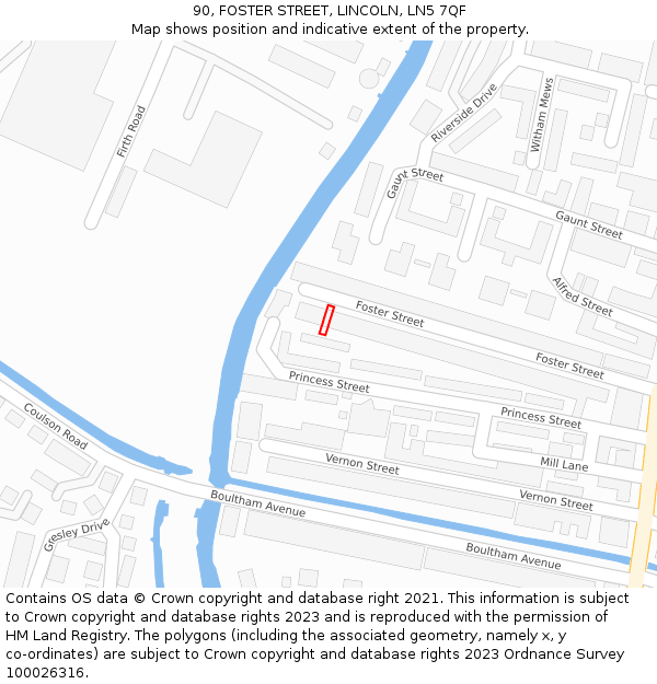 90, FOSTER STREET, LINCOLN, LN5 7QF: Location map and indicative extent of plot