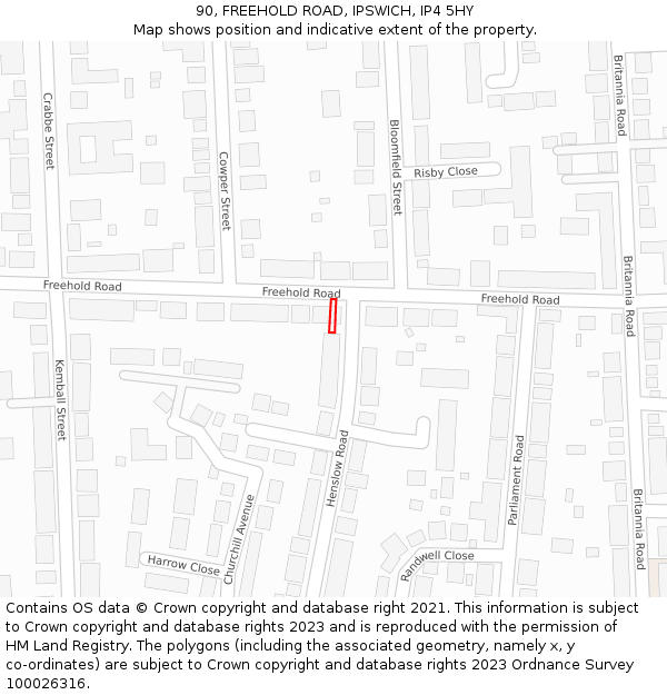 90, FREEHOLD ROAD, IPSWICH, IP4 5HY: Location map and indicative extent of plot